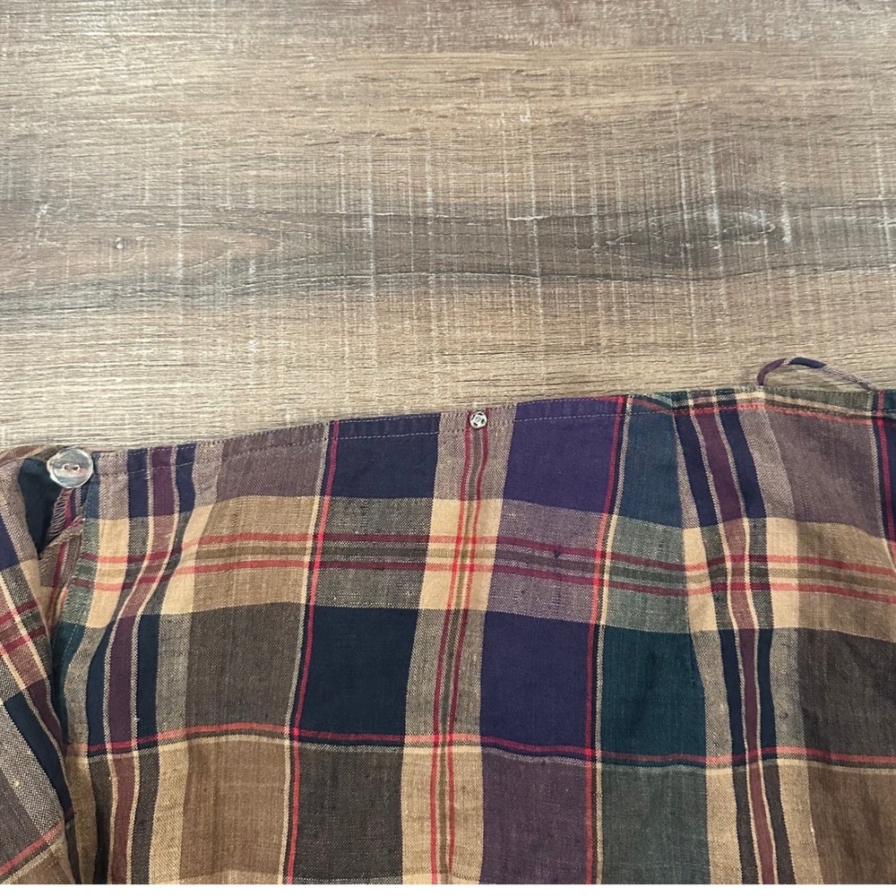 Lauren Ralph Lauren Plaid Linen Wrap Midi Skirt 6 Green Purple Academica Preppy - Picture 5 of 7